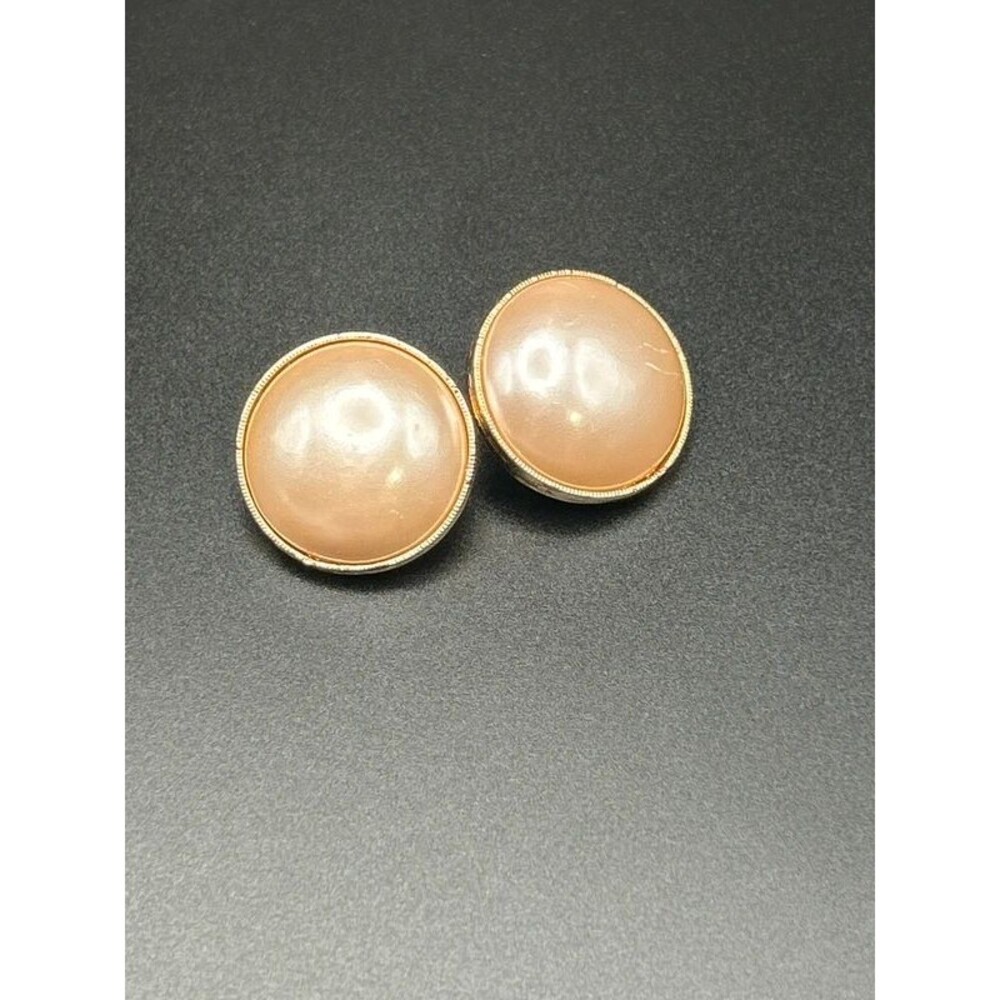 Michele Lynn Gold Tone Large Faux Pearl Half Dome Statement Stud Earrings